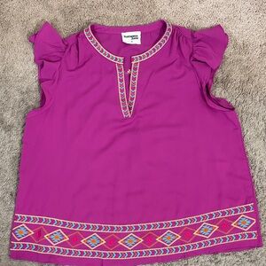 Savanna Have Embroidered Magenta Women's Top Flutter Sleeve size 3X Boho Summer